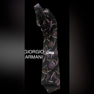 Giorgio Armani Swirl Pattern Tie in Black and Pink